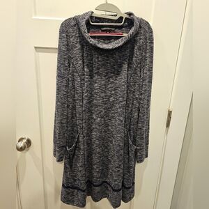 Chris McLaughlin Blue Marled Cowl Neck Pocket Knit Dress Size 16